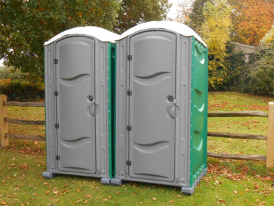 A pair of portable toilets